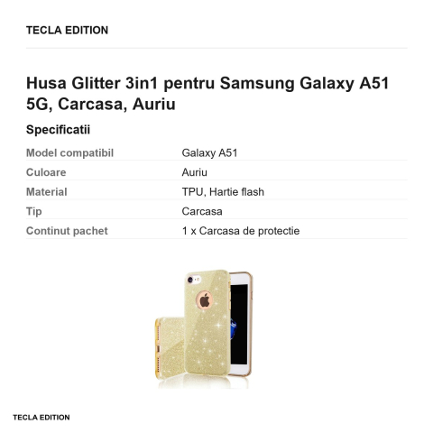 Husa Glitter 3in1 pentru Samsung Galaxy A51 5G, Carcasa, Auriu [2]