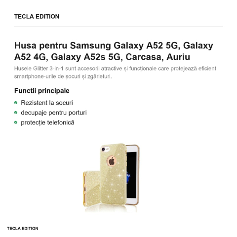 Husa Glitter 3in1 pentru Samsung Galaxy A52 5G, Galaxy A52 4G, Galaxy A52s 5G, Carcasa, Auriu [1]