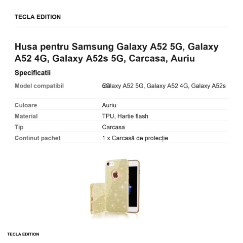 Husa Glitter 3in1 pentru Samsung Galaxy A52 5G, Galaxy A52 4G, Galaxy A52s 5G, Carcasa, Auriu [2]