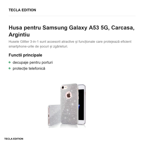 Husa Glitter 3in1 pentru Samsung Galaxy A53 5G, Carcasa, Argintiu [1]