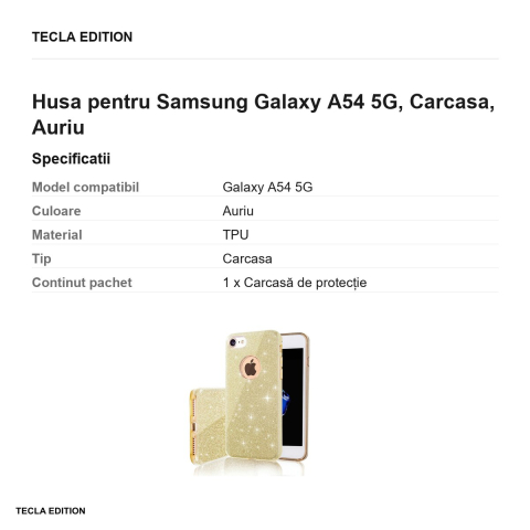 Husa Glitter 3in1 pentru Samsung Galaxy A54 5G, Carcasa, Auriu [2]