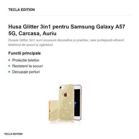 Husa Glitter 3in1 pentru Samsung Galaxy A57 5G, Carcasa, Auriu [1]