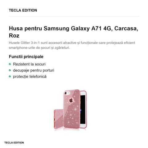 Husa Glitter 3in1 pentru Samsung Galaxy A71 4G, Carcasa, Roz [1]