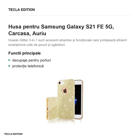 Husa Glitter 3in1 pentru Samsung Galaxy S21 FE 5G, Carcasa, Auriu [1]