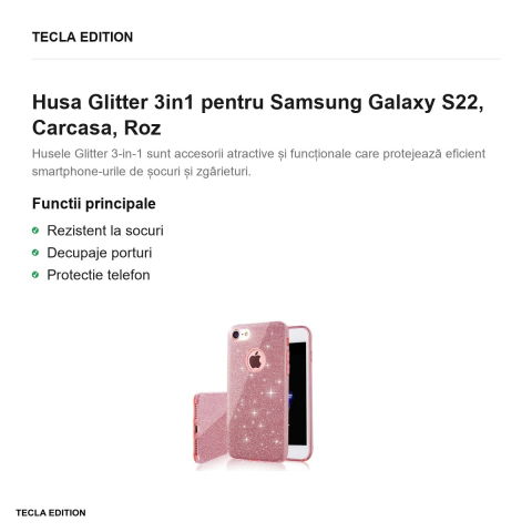 Husa Glitter 3in1 pentru Samsung Galaxy S22, Carcasa, Roz [1]