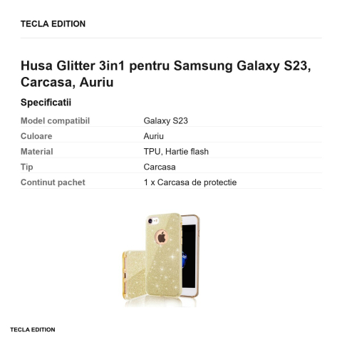 Husa Glitter 3in1 pentru Samsung Galaxy S23, Carcasa, Auriu [2]