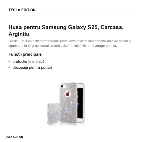 Husa Glitter 3in1 pentru Samsung Galaxy S25, Carcasa, Argintiu [1]