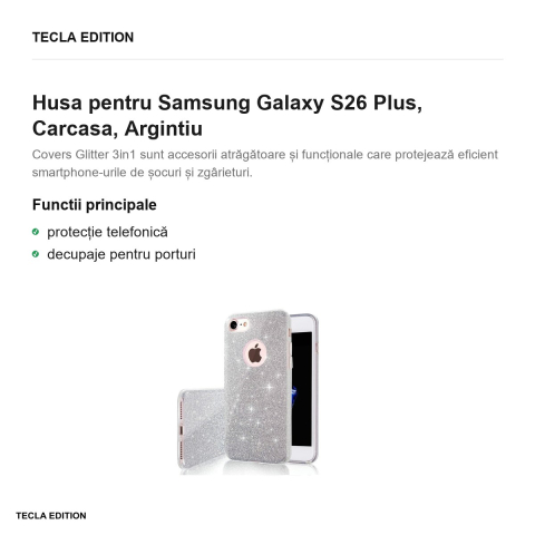 Husa Glitter 3in1 pentru Samsung Galaxy S26 Plus, Carcasa, Argintiu [1]