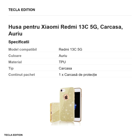 Husa Glitter 3in1 pentru Xiaomi Redmi 13C 5G, Carcasa, Auriu [2]