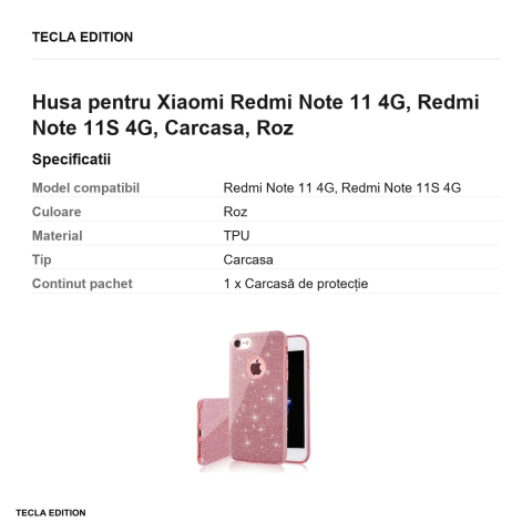 Husa Glitter 3in1 pentru Xiaomi Redmi Note 11 4G, Redmi Note 11S 4G, Carcasa, Roz [2]