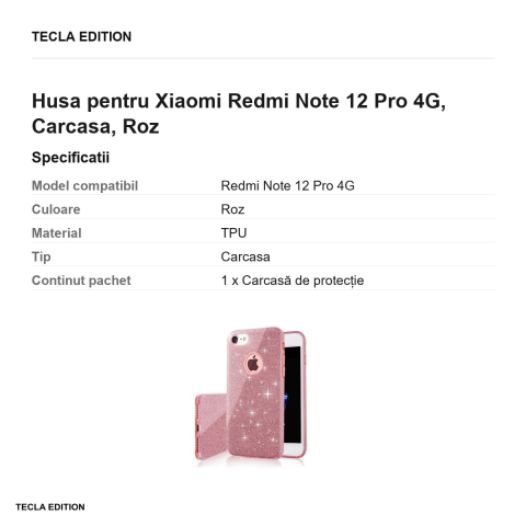 Husa Glitter 3in1 pentru Xiaomi Redmi Note 12 Pro 4G, Carcasa, Roz [2]