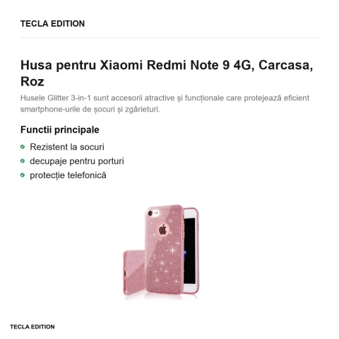 Husa Glitter 3in1 pentru Xiaomi Redmi Note 9 4G, Carcasa, Roz [1]