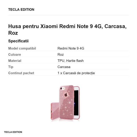 Husa Glitter 3in1 pentru Xiaomi Redmi Note 9 4G, Carcasa, Roz [2]