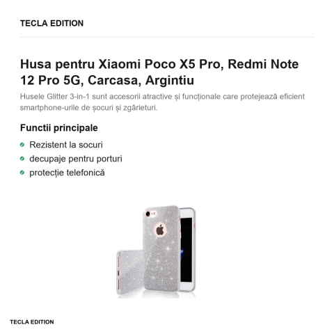 Husa Glitter 3in1 Speed pentru Xiaomi Poco X5 Pro, Redmi Note 12 Pro 5G, Carcasa, Argintiu [1]
