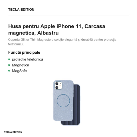 Husa Glitter Thin Mag pentru Apple iPhone 11, Carcasa magnetica, Albastru [1]