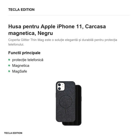 Husa Glitter Thin Mag pentru Apple iPhone 11, Carcasa magnetica, Negru [1]