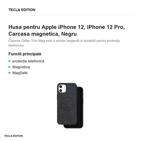 Husa Glitter Thin Mag pentru Apple iPhone 12, iPhone 12 Pro, Carcasa magnetica, Negru [1]