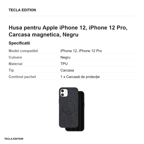 Husa Glitter Thin Mag pentru Apple iPhone 12, iPhone 12 Pro, Carcasa magnetica, Negru [2]