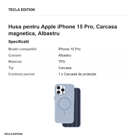 Husa Glitter Thin Mag pentru Apple iPhone 15 Pro, Carcasa magnetica, Albastru [2]