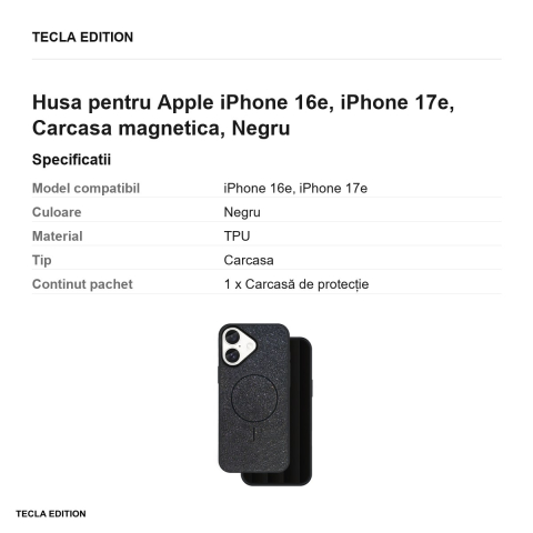 Husa Glitter Thin Mag pentru Apple iPhone 16e, iPhone 17e, Carcasa magnetica, Negru [2]