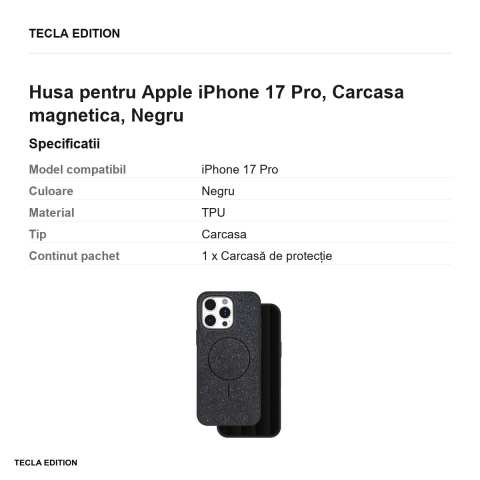 Husa Glitter Thin Mag pentru Apple iPhone 17 Pro, Carcasa magnetica, Negru [2]