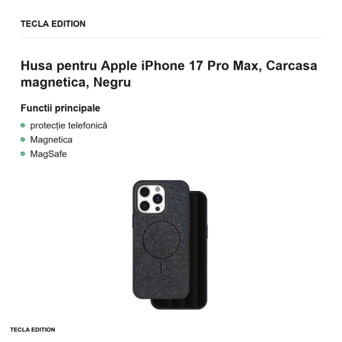 Husa Glitter Thin Mag pentru Apple iPhone 17 Pro Max, Carcasa magnetica, Negru [1]