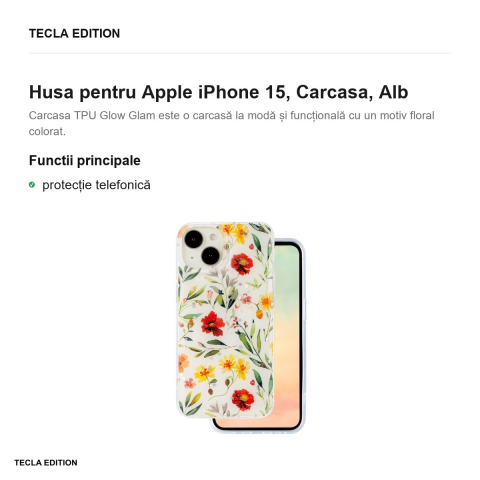Husa Glow Glam pentru Apple iPhone 15, Carcasa, Alb [1]