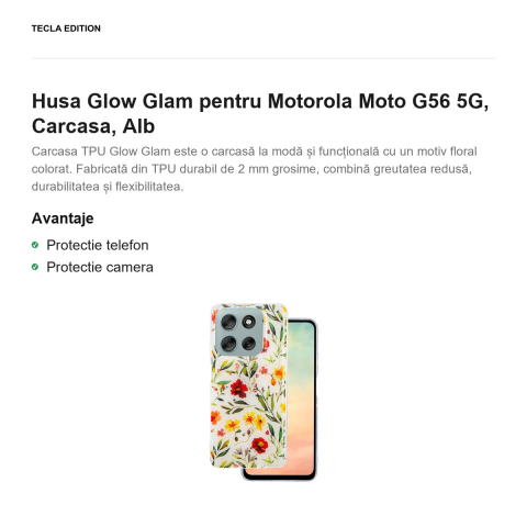 Husa Glow Glam pentru Motorola Moto G56 5G, Carcasa, Alb [1]