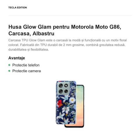 Husa Glow Glam pentru Motorola Moto G86, Carcasa, Albastru [1]