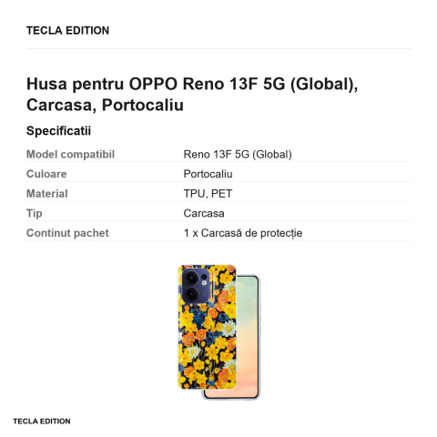 Husa Glow Glam pentru OPPO Reno 13F 5G (Global), Carcasa, Portocaliu [2]
