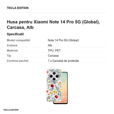 Husa Glow Glam pentru Xiaomi Note 14 Pro 5G (Global), Carcasa, Alb [2]