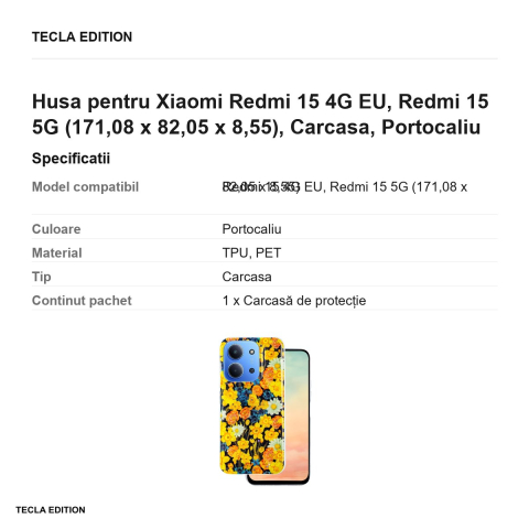 Husa Glow Glam pentru Xiaomi Redmi 15 4G EU, Redmi 15 5G, Carcasa, Portocaliu [2]