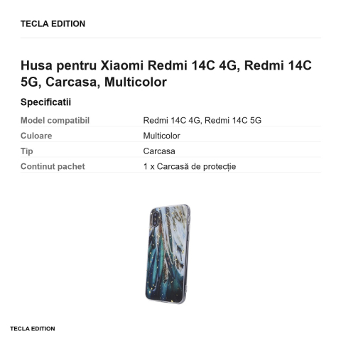 Husa Gold Glam feathers pentru Xiaomi Redmi 14C 4G, Redmi 14C 5G, Carcasa, Multicolor [2]