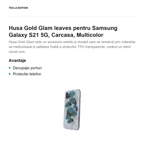 Husa Gold Glam leaves pentru Samsung Galaxy S21 5G, Carcasa, Multicolor [1]