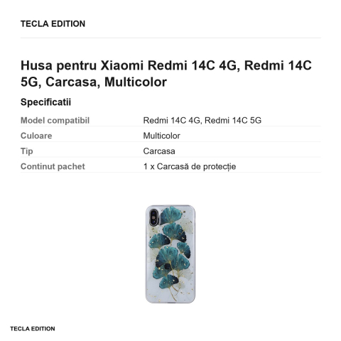 Husa Gold Glam leaves pentru Xiaomi Redmi 14C 4G, Redmi 14C 5G, Carcasa, Multicolor [2]