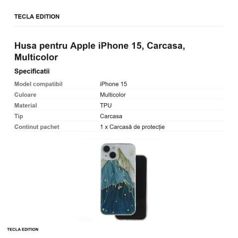 Husa Gold Glam mountain pentru Apple iPhone 15, Carcasa, Multicolor [2]