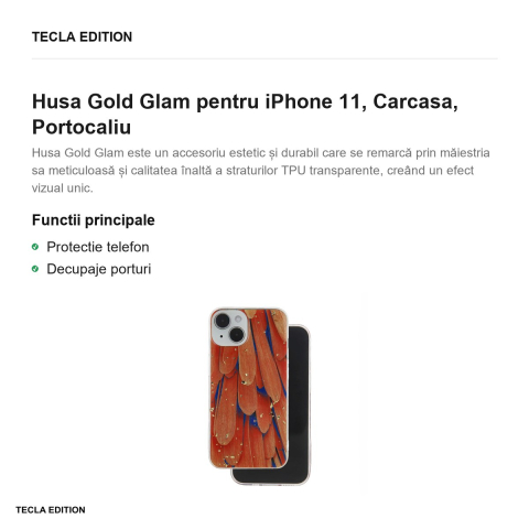 Husa Gold Glam pentru iPhone 11, Carcasa, Portocaliu [1]