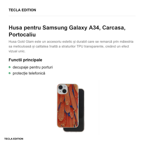 Husa Gold Glam pentru Samsung Galaxy A34, Carcasa, Portocaliu [1]