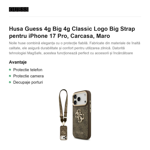 Husa Guess 4g Big 4g Classic Logo Big Strap pentru iPhone 17 Pro, Carcasa, Maro [1]