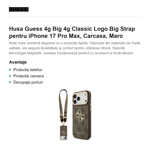 Husa Guess 4g Big 4g Classic Logo Big Strap pentru iPhone 17 Pro Max, Carcasa, Maro [1]