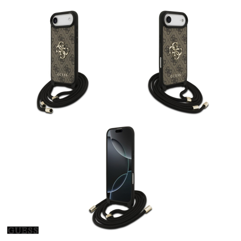 Husa Guess 4g Big Logo Cord Stap Crossbody pentru iPhone 17 Air, Carcasa, Maro [3]