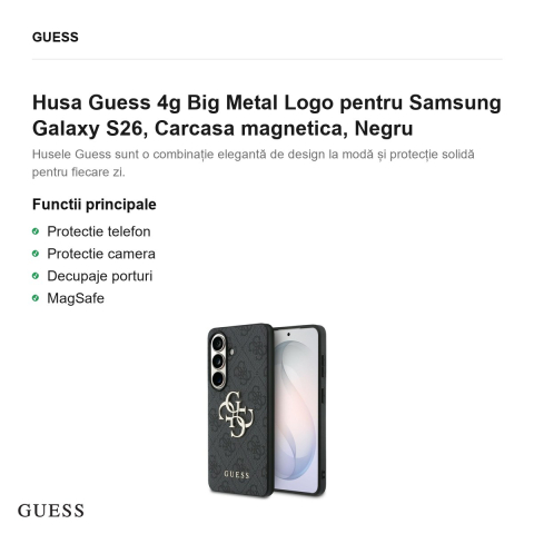 Husa Guess 4g Big Metal Logo pentru Samsung Galaxy S26, Carcasa magnetica, Negru [1]