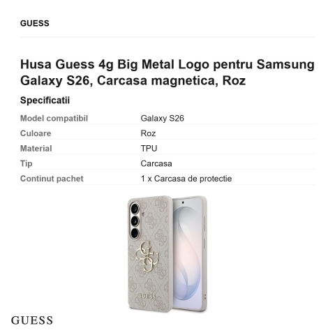 Husa Guess 4g Big Metal Logo pentru Samsung Galaxy S26, Carcasa magnetica, Roz [2]