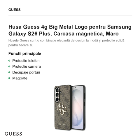Husa Guess 4g Big Metal Logo pentru Samsung Galaxy S26 Plus, Carcasa magnetica, Maro [1]