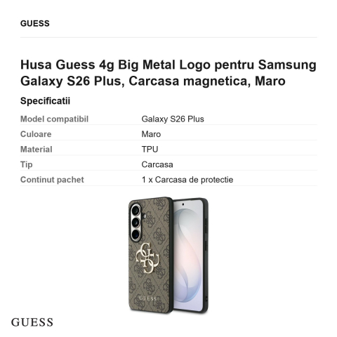 Husa Guess 4g Big Metal Logo pentru Samsung Galaxy S26 Plus, Carcasa magnetica, Maro [2]