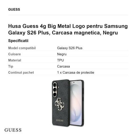 Husa Guess 4g Big Metal Logo pentru Samsung Galaxy S26 Plus, Carcasa magnetica, Negru [2]
