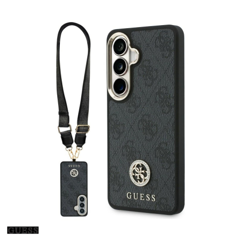 Huse si protectii pentru Samsung Galaxy S26 - Husa Guess 4g Big Rhinestone Triangle Strap pentru Samsung Galaxy S26, Carcasa magnetica, Negru
