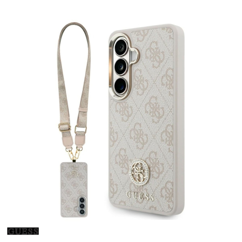 Huse si protectii pentru Samsung Galaxy S26 - Husa Guess 4g Big Rhinestone Triangle Strap pentru Samsung Galaxy S26, Carcasa magnetica, Roz