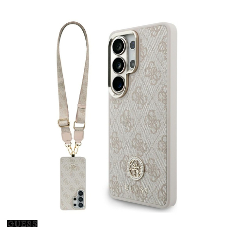 Huse si protectii pentru Samsung Galaxy S26 Ultra - Husa Guess 4g Big Rhinestone Triangle Strap pentru Samsung Galaxy S26 Ultra, Carcasa magnetica, Roz