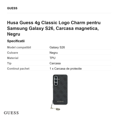Husa Guess 4g Classic Logo Charm pentru Samsung Galaxy S26, Carcasa magnetica, Negru [2]